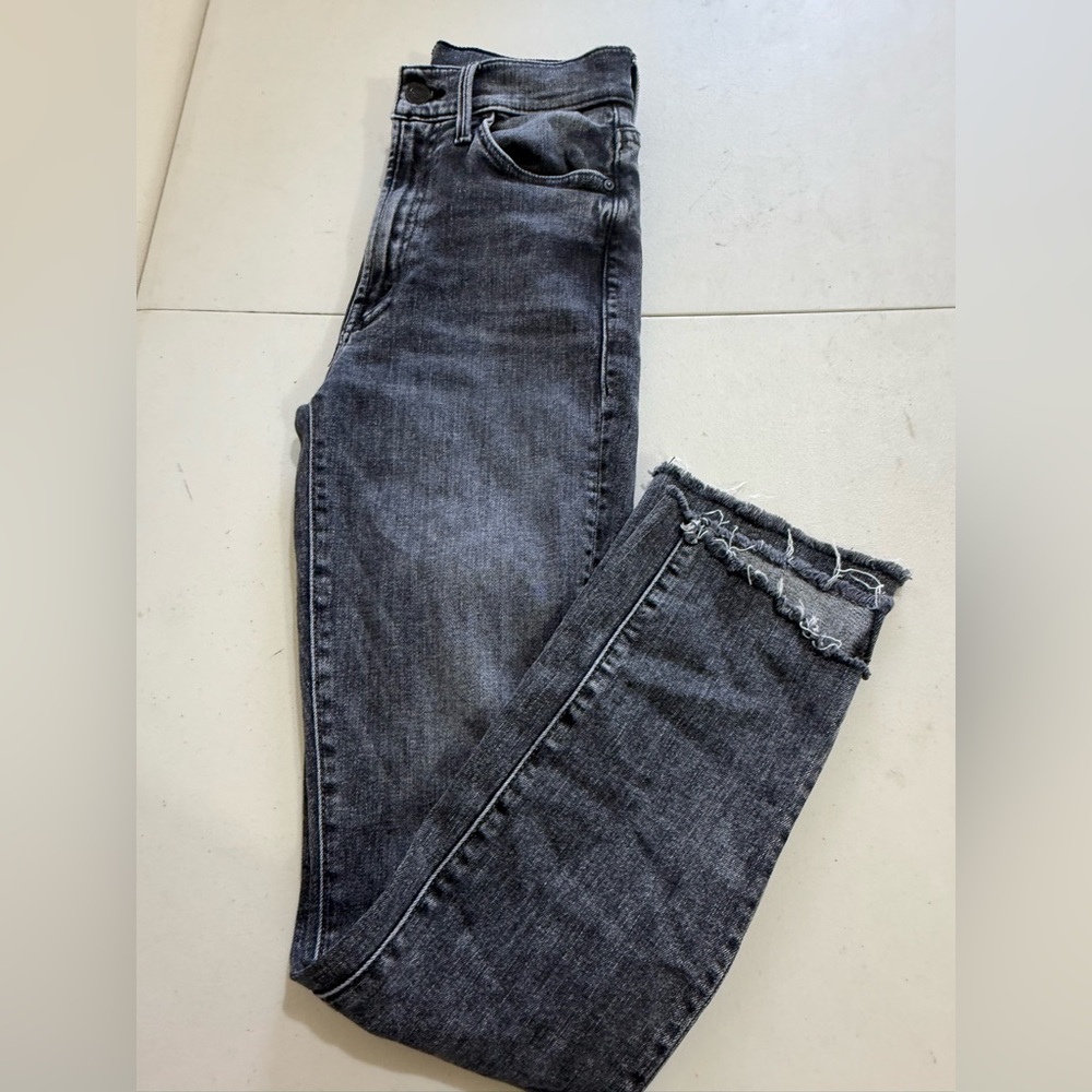 MOTHER Washed Charcoal Flare Jeans with Frayed Hem - Picture 3 of 5